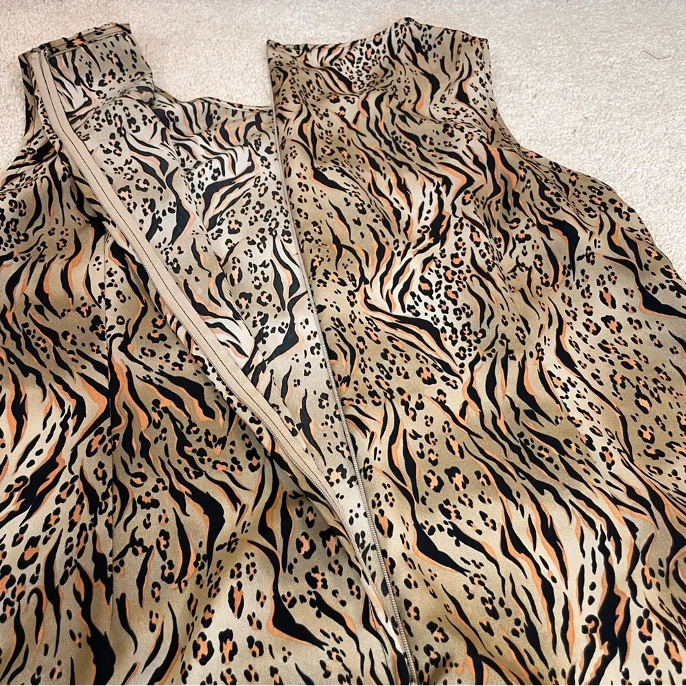 Vintage Sleeveless Leopard Tiger Animal Print Sheath Maxi Dress - Picture 11 of 13